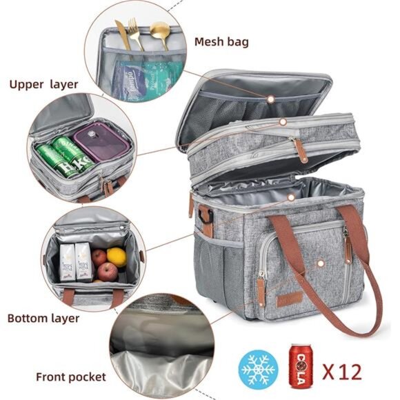 Adult Lunch Box for Work, Expandable Large Lunch Bags for Women Men, Leakproof - Picture 4 of 7